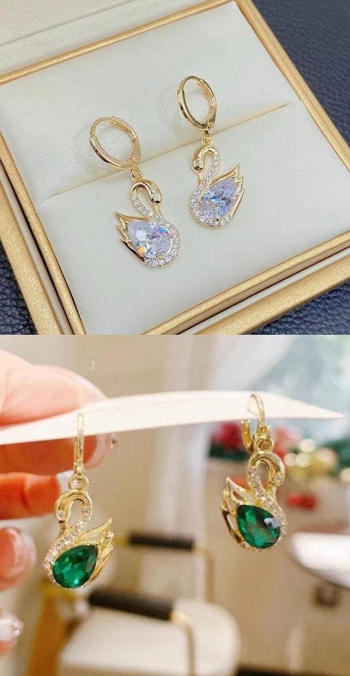 Sweet Rhinestone Swan Earrings Ins Fashion Earrings For Women Jewelry - Image 3