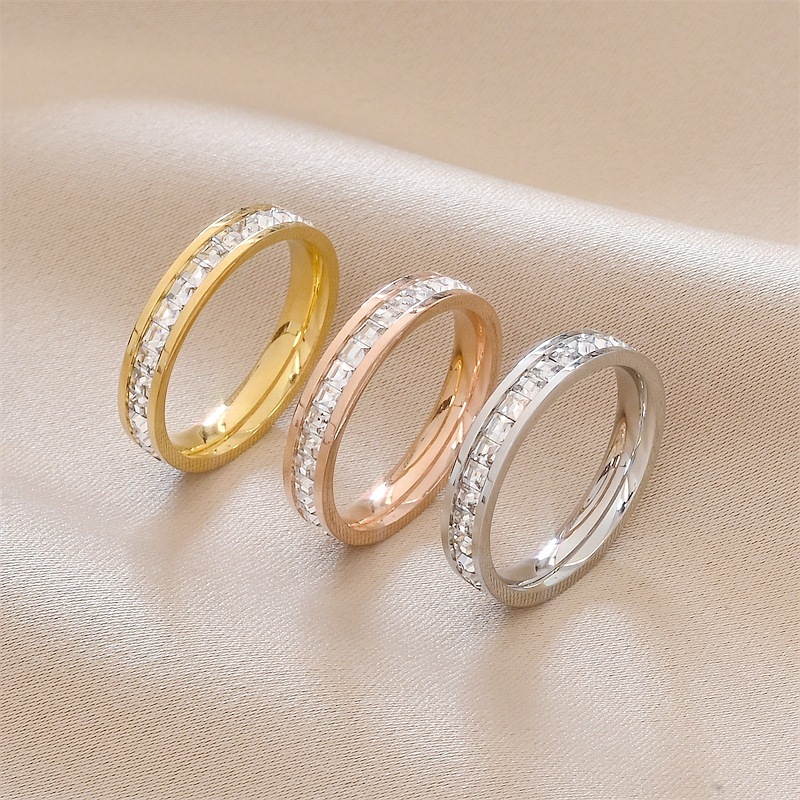 INS Rings Titanium Steel Couple Single And Double Row Diamond Ring - Image 3