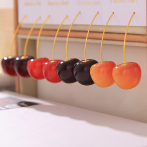 Women's Long Stainless Steel Resin Cherry Creative And Elegant Stud Earrings