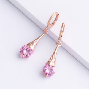 Rose Gold Drop Earrings Copper Zircon
