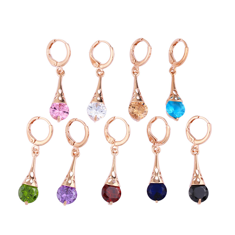 Rose Gold Drop Earrings Copper Zircon - Image 4