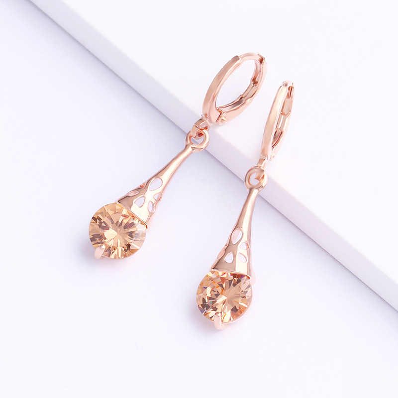 Rose Gold Drop Earrings Copper Zircon - Image 3