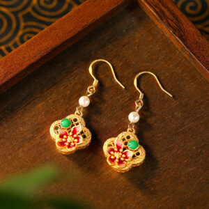 Real Gold Plating Antique 925 Silver Pin Earrings