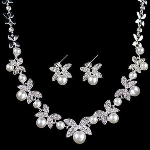 B0879 bride wedding jewelry accessories wholesale fashion diamond pearl necklace earrings set leaves the atmosphere
