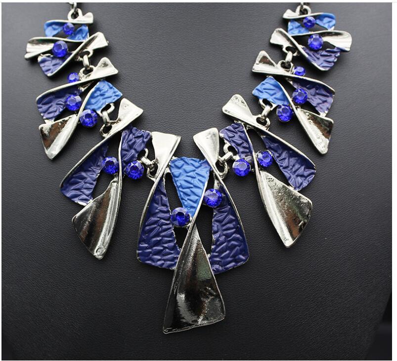 The big European and American fashion color alloy diamond necklace earrings set bride jewelry factory direct - Image 4