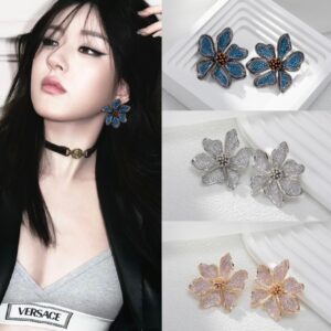 Chinese Style Color Zirconium Flower Earrings Light Luxury Micro-inlaid
