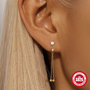 Sterling Silver Horse Eye Rhinestone Pearl Eardrops