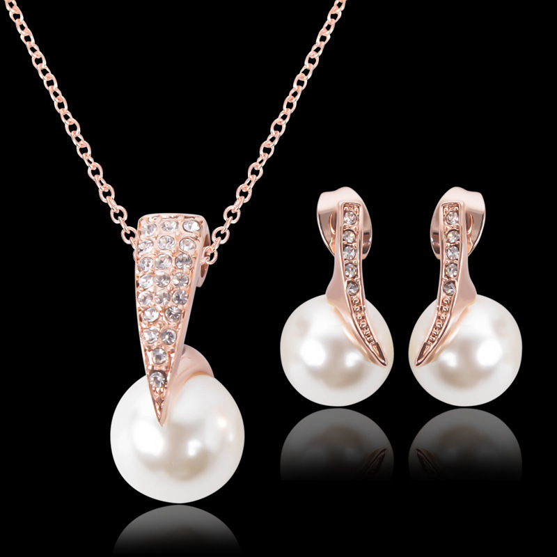 Creative Bridal Pearl Necklace Earrings Jewelry Set - Image 2