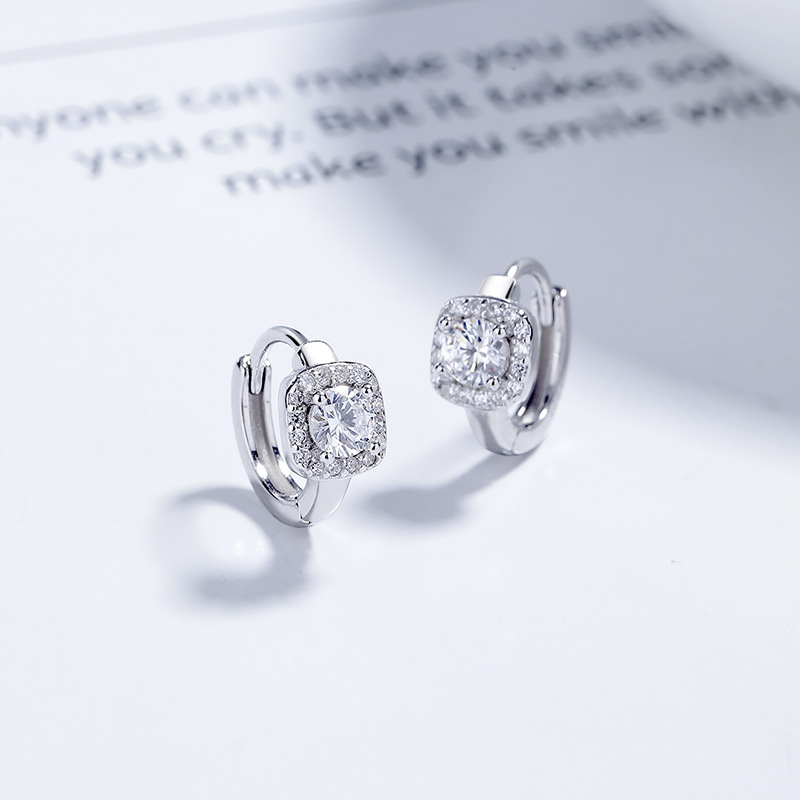925 Sterling Silver Square Round Full Diamond Earrings Women - Image 7