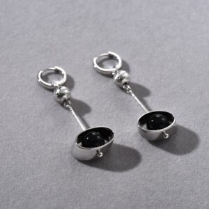 Original Design Advanced Metal Copper White Gold Plated Black Agate Pendant Ear Clip