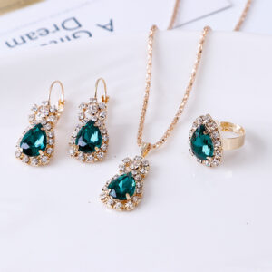 Water Drop Rhinestone Necklace Earrings Ring Set