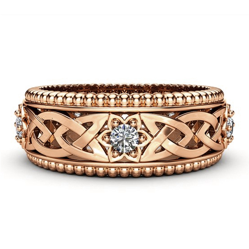 14k Plated White Diamond Ring Hollow Pattern Wedding Ring - Image 7