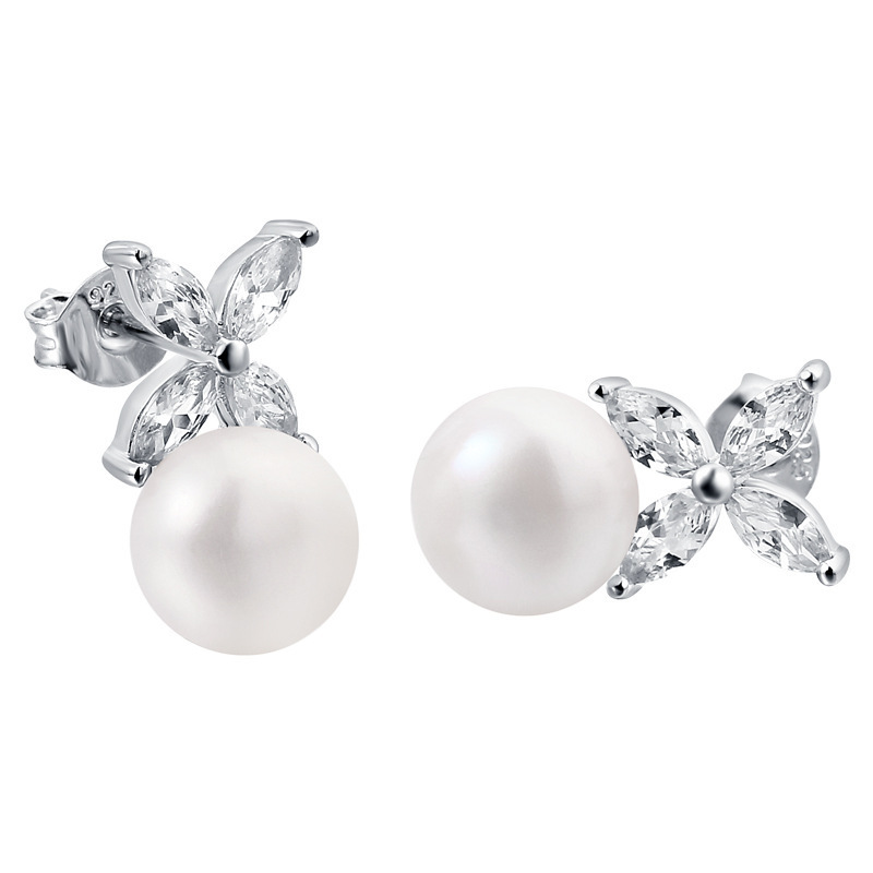S925 Sterling Silver Stud Earrings Inlaid Natural Pearl Simplicity European And American Earrings - Image 5