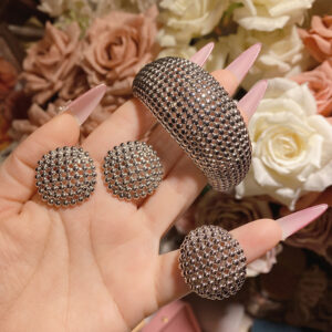 Hollow Ball Bracelet Suit Metallic White Gold Plated Eye-catching Ring