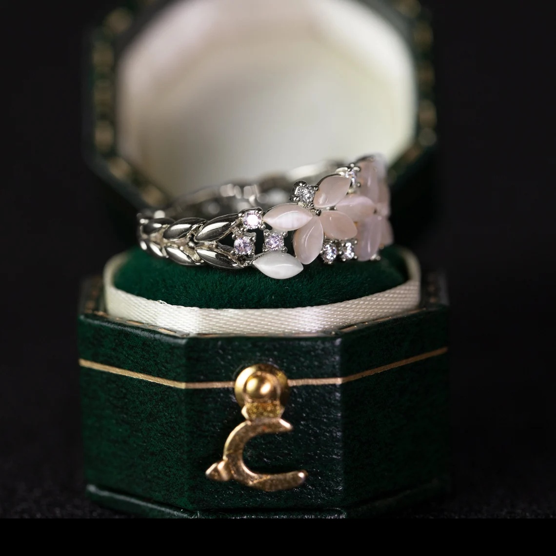 Floral Wedding Band For Women 18K 14K Gold S925 Silver Diamond Ring - Image 3