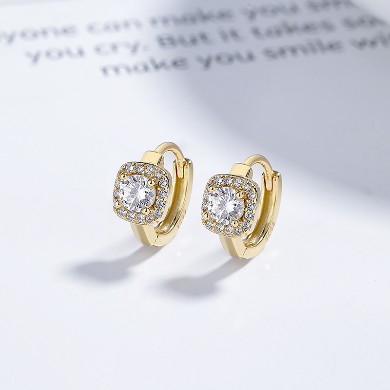 925 Sterling Silver Square Round Full Diamond Earrings Women - Image 8