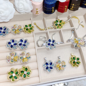 18K Plated Multi Faceted Translucent Colored Treasure Zircon Flower Earrings