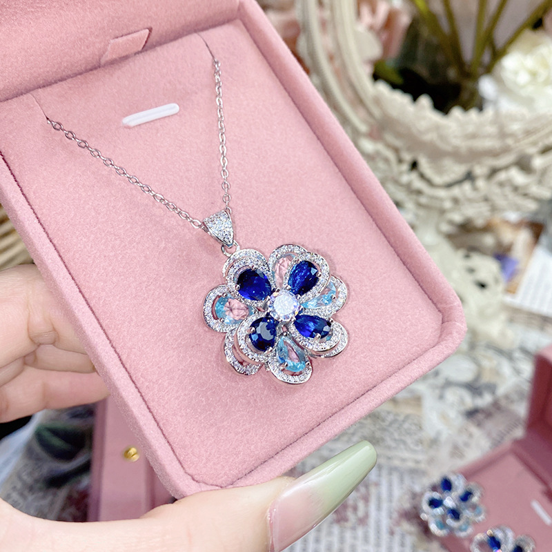 18K Plated Multi Faceted Translucent Colored Treasure Zircon Flower Earrings - Image 7