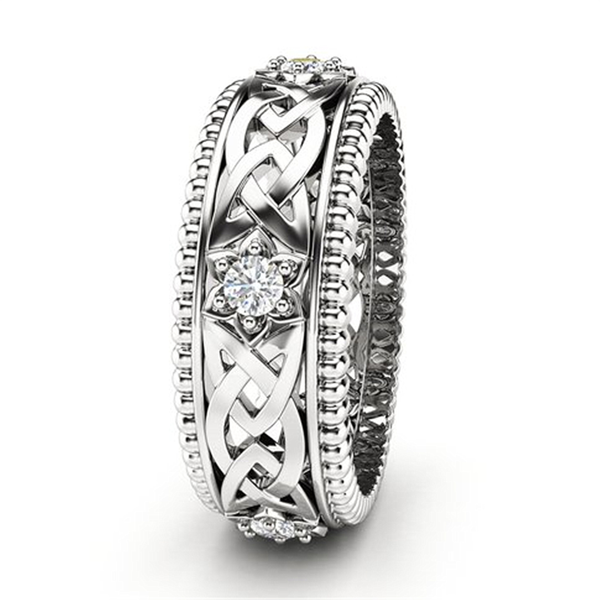 14k Plated White Diamond Ring Hollow Pattern Wedding Ring - Image 4