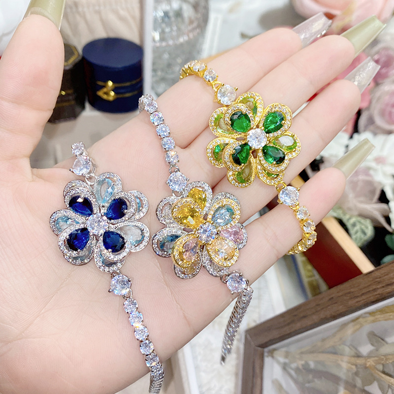 18K Plated Multi Faceted Translucent Colored Treasure Zircon Flower Earrings - Image 3
