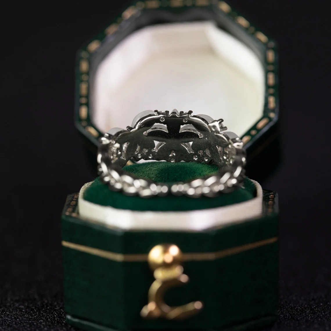 Floral Wedding Band For Women 18K 14K Gold S925 Silver Diamond Ring - Image 4