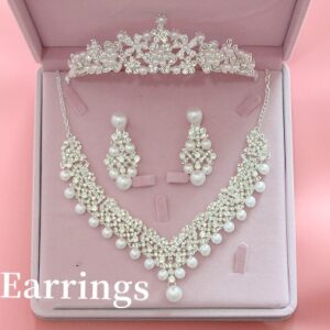 Hot bridal jewelry three sets of Korean big crown Wedding Pearl Necklace Set wedding accessories wholesale