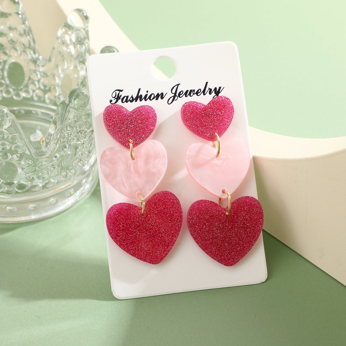 Three-layer Heart Shaped Love Earrings Simple Pendant Acrylic - Image 9
