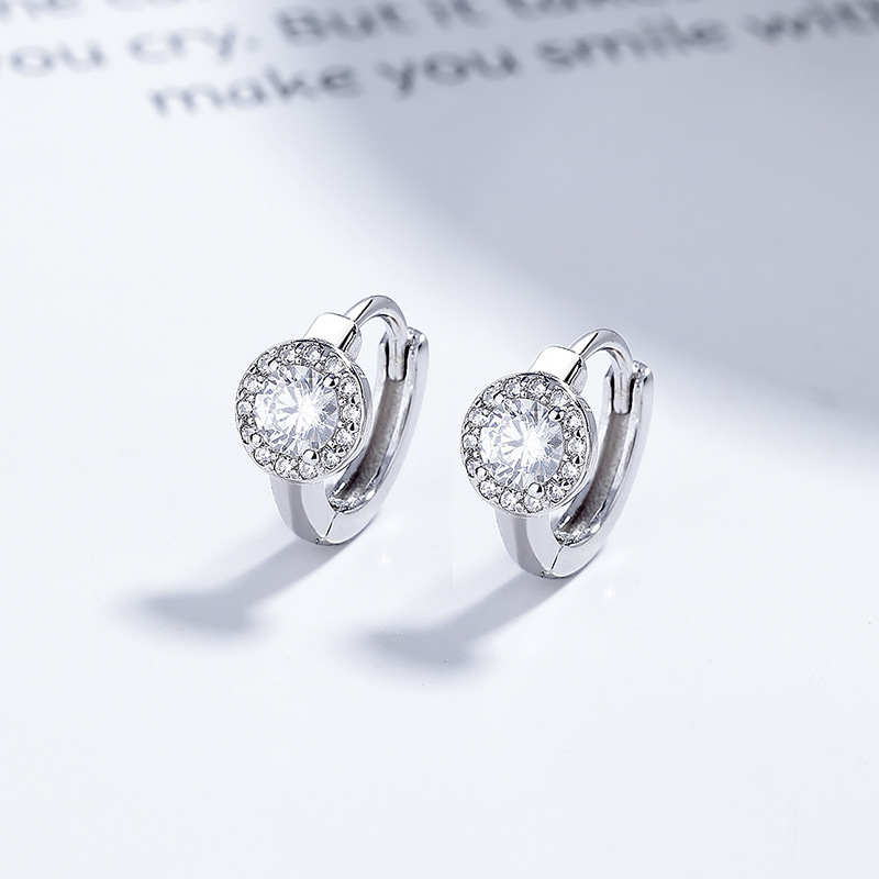 925 Sterling Silver Square Round Full Diamond Earrings Women - Image 5