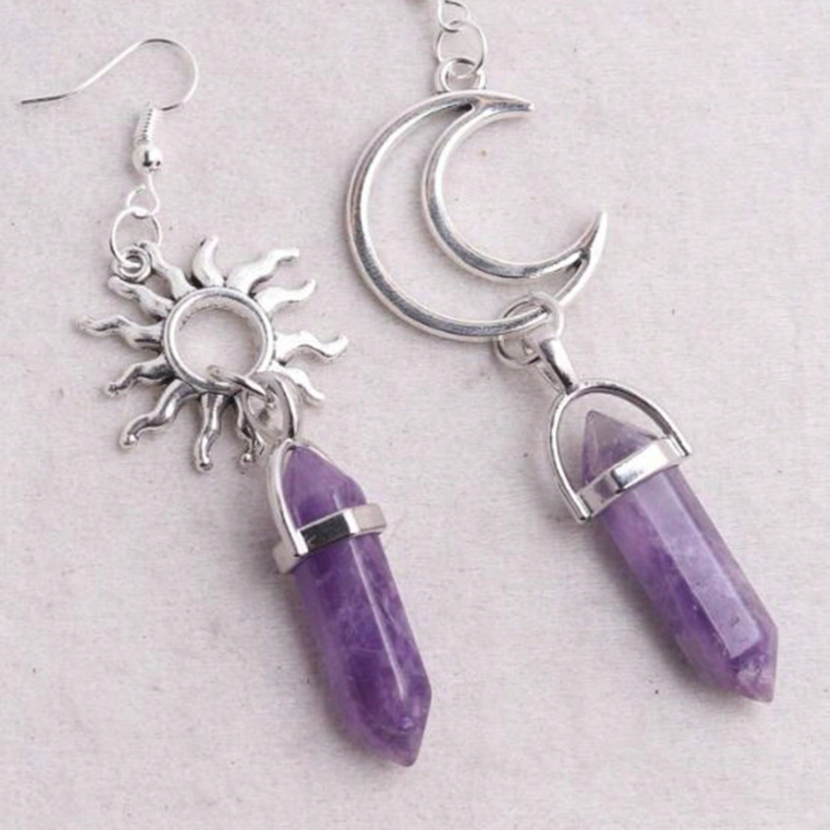 Vintage Sun Moon Hexagon Prism Crystal Earrings - Image 3