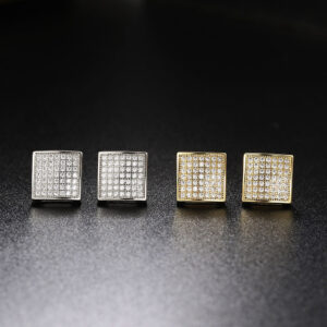 Hip Hop Thread Micro Inlaid Zircon Gold-plated Square Earrings