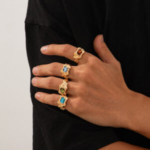 European And American Fashion Cool Pleated Lava Metal Gemstone Ring For Men