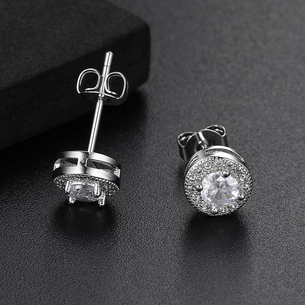 Round Full Diamond Hip Hop Stud Earrings - Image 3
