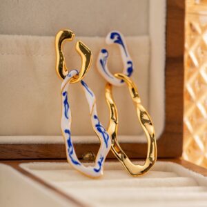 Fashion Blue And White Porcelain Pendant Women's Earrings