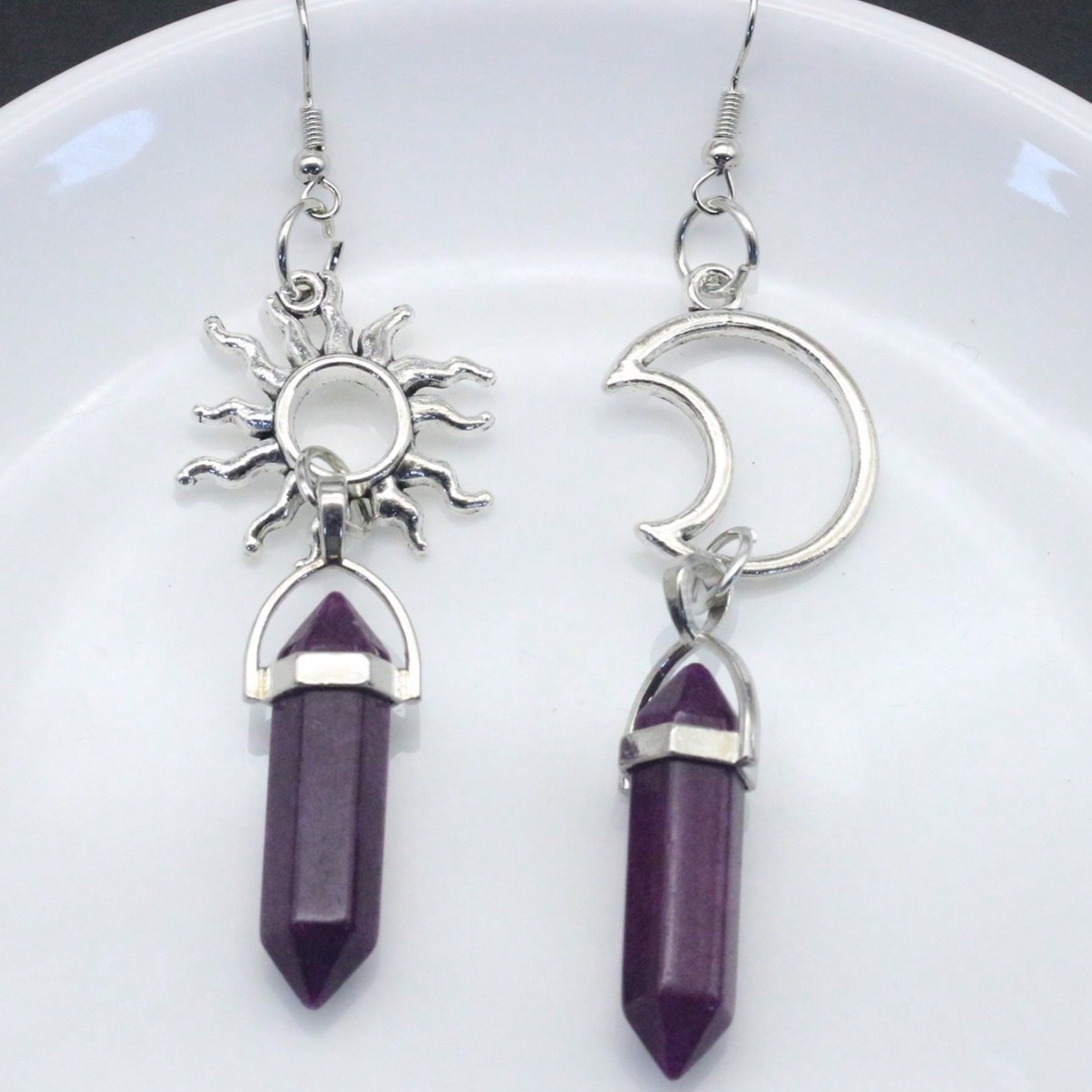Vintage Sun Moon Hexagon Prism Crystal Earrings - Image 4
