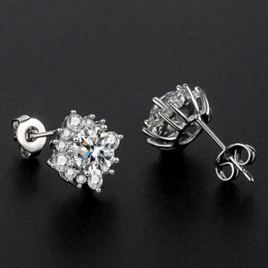 Sterling Silver Needle Moissanite Simple Flower Stud Earrings