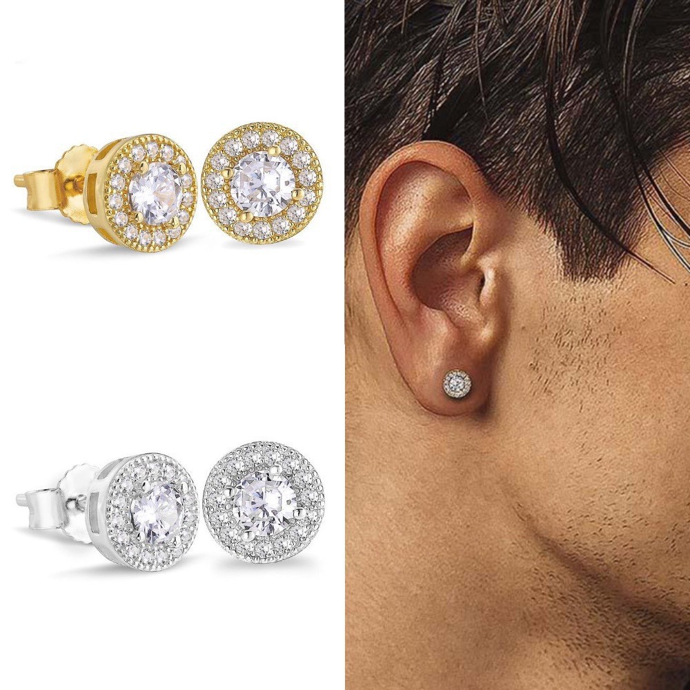 Round Full Diamond Hip Hop Stud Earrings - Image 2