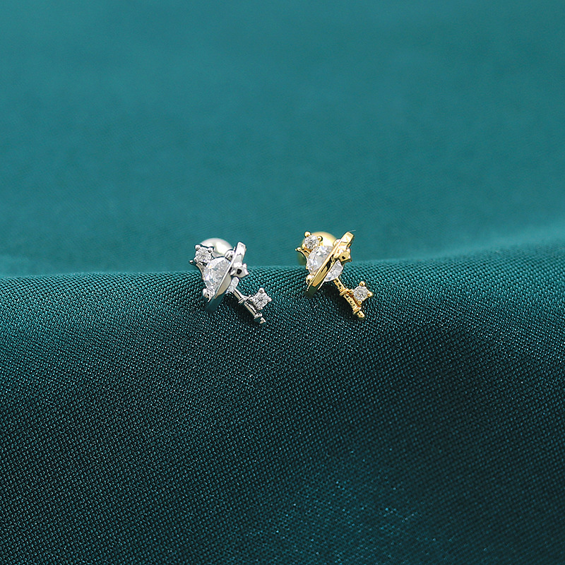 Fairy Micro Inlaid Zircon Love Key Small Ear Studs - Image 3
