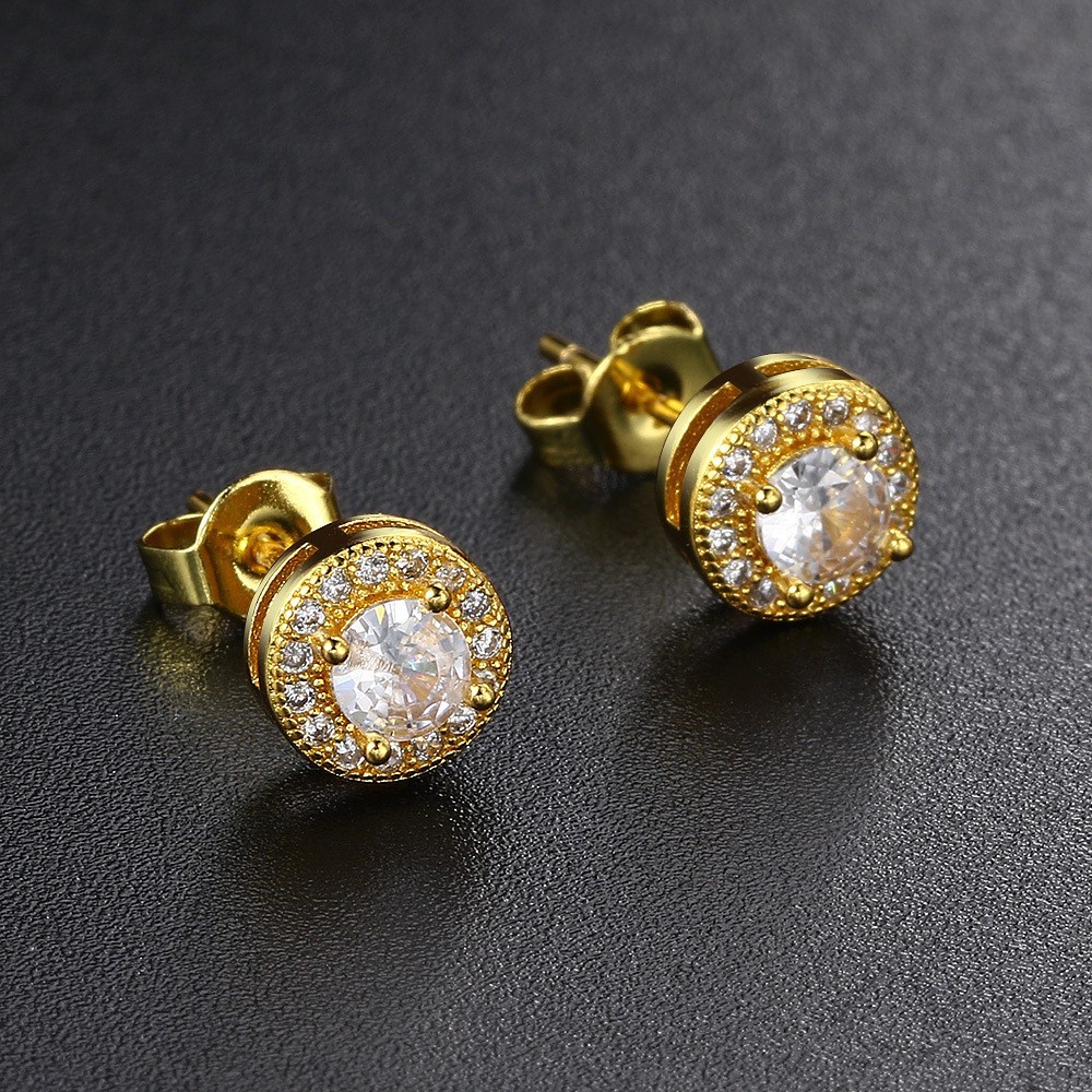 Round Full Diamond Hip Hop Stud Earrings - Image 4