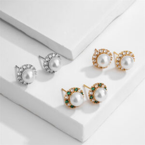Creative SUNFLOWER Pearl Emerald Zircon Stud Earrings