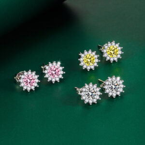 Sterling Silver Needle Sun Flower Ear Studs