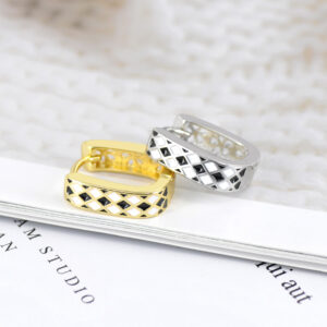 Sterling Silver Needle Korean Style Black And White Chessboard Ear Clip