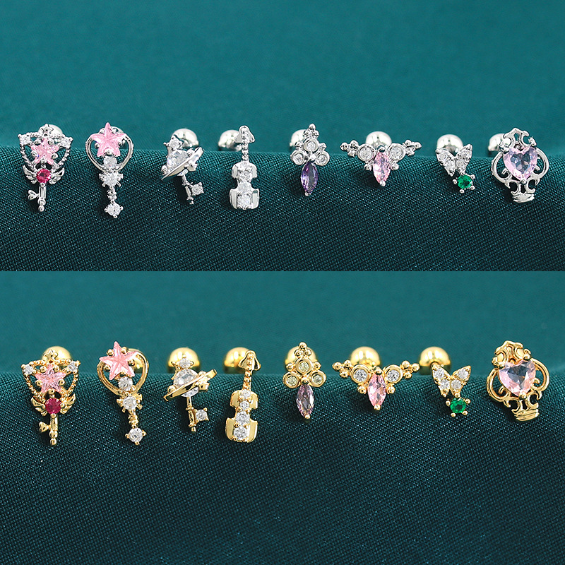 Fairy Micro Inlaid Zircon Love Key Small Ear Studs