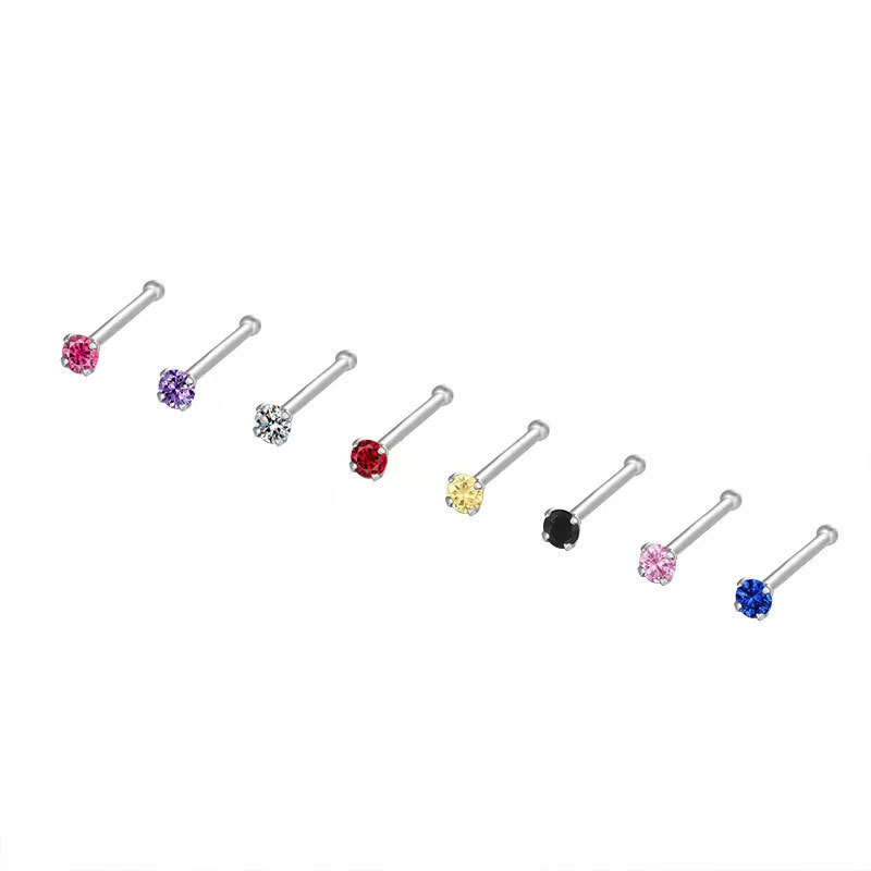 Pure Silver 999 Four-claw Color Single Rhinestone Ear Studs - Image 4