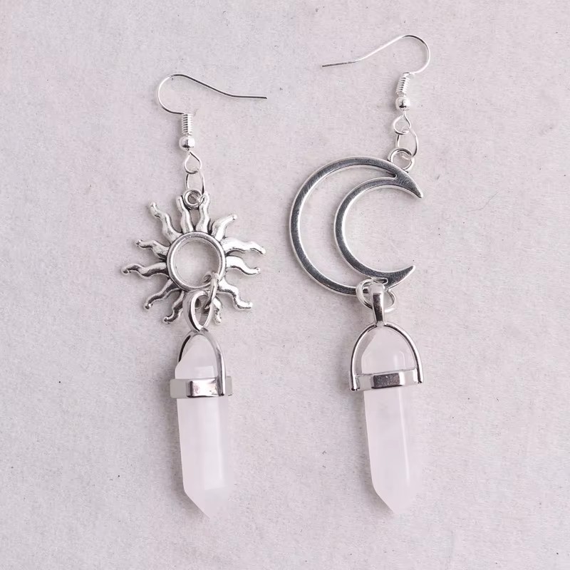 Vintage Sun Moon Hexagon Prism Crystal Earrings - Image 7