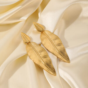 Stainless Steel Leaf Pendant Metal Leaf Texture Earrings