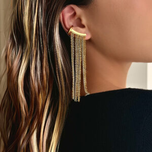 18K Real Gold Plating Titanium Steel Line Drape Ear Clip