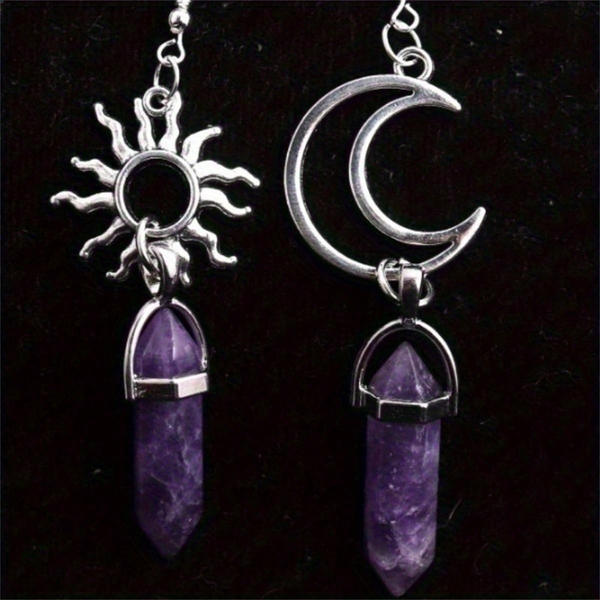 Vintage Sun Moon Hexagon Prism Crystal Earrings - Image 2