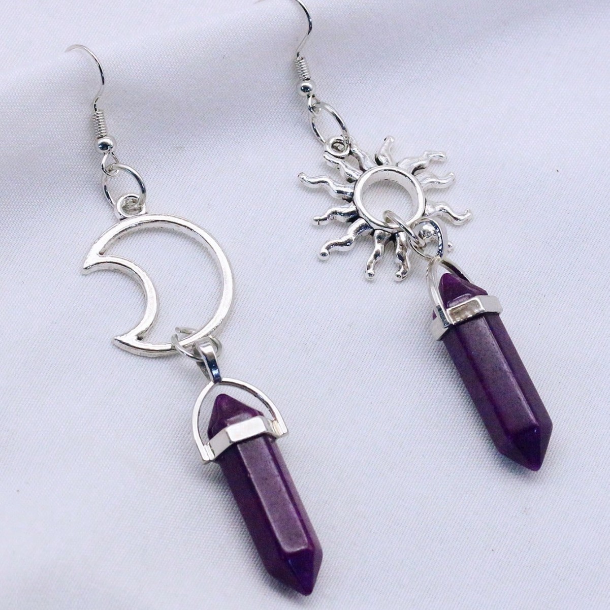 Vintage Sun Moon Hexagon Prism Crystal Earrings - Image 5