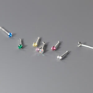 Pure Silver 999 Four-claw Color Single Rhinestone Ear Studs