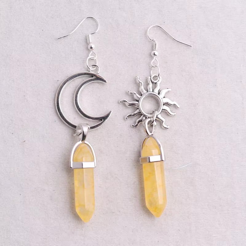 Vintage Sun Moon Hexagon Prism Crystal Earrings - Image 10